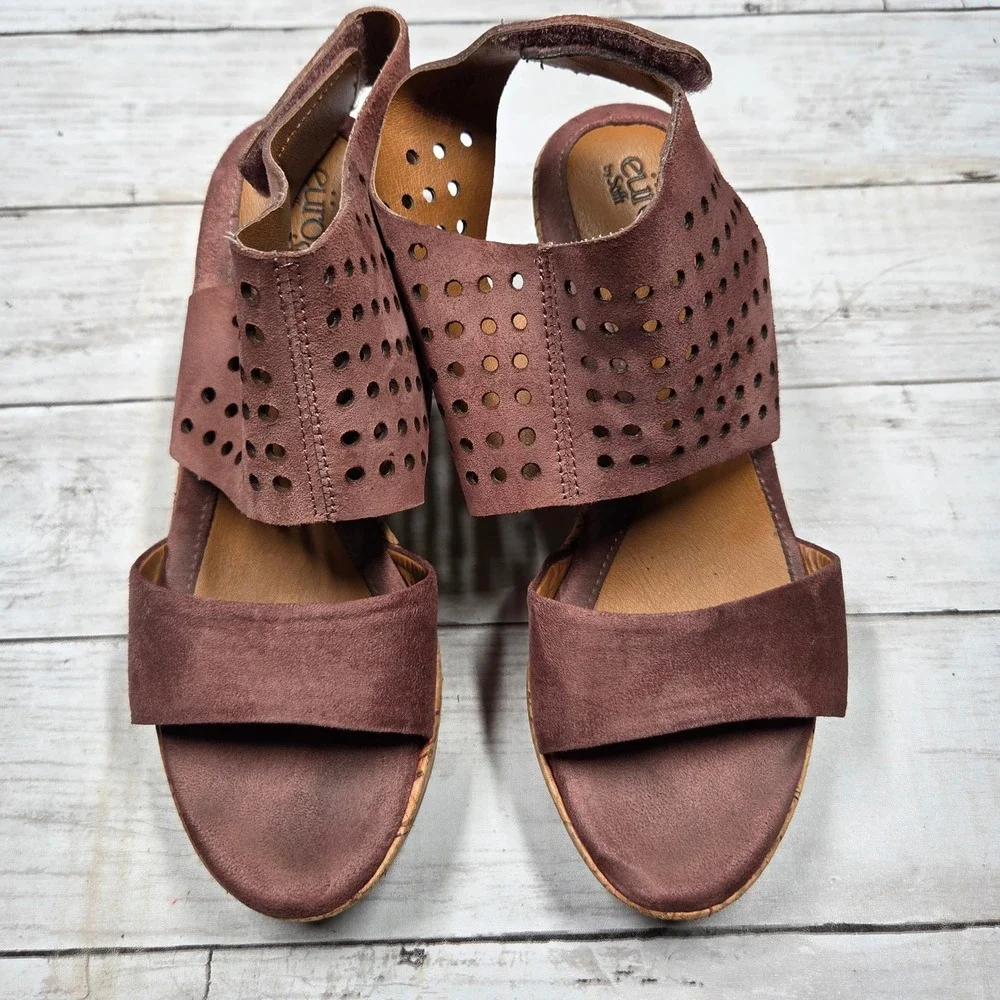 EuroSoft by Sofft Laser Cut Cork Wedge Sandals Women‎ 6M Mauve Brown ES0004529